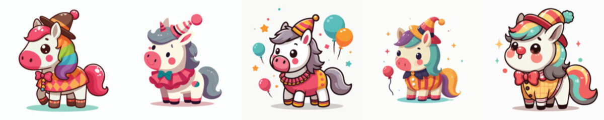 cute horse vector in clown costume