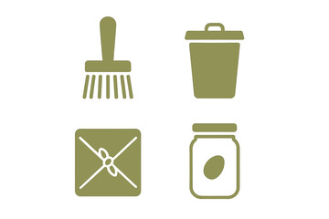 Cleaning tools and waste management items organized in a simple design suitable for various practical uses