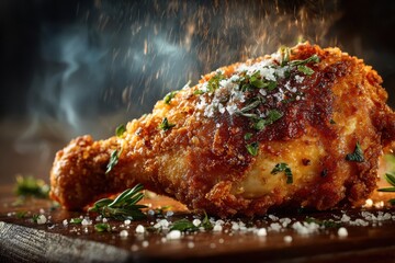 Golden Fried Chicken Perfection Crispy Drumstick Delight with Herbs Seasoning Gourmet Cuisine Food Photography Comfort