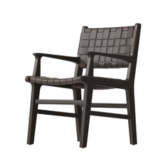 Modern Woven Leather Armchair, Dark Wood Frame, Dark Brown Strapped Seat, Angled View 3D Render