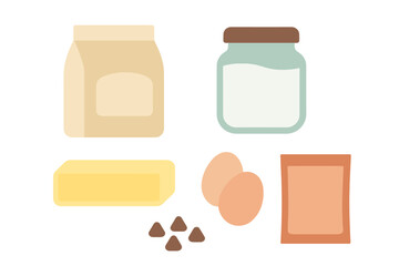 Ingredients for baking chocolate chip cookies on a white surface in a cozy kitchen setting