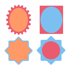 A collection of four colorful geometric shapes with borders, including stars, ovals, and circles.