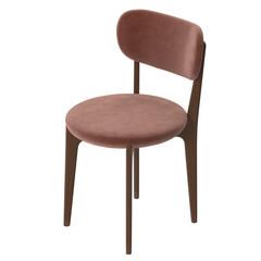 Modern Dining Chair, Rounded Back, Dusty Rose Velvet, Dark Wood Frame, Isometric View 3D Render