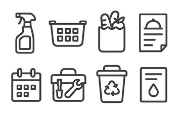 Organizing essential household items for efficient cleaning and waste management on a modern table