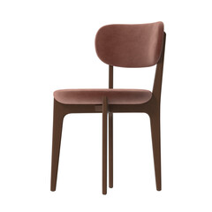 Modern Dining Chair, Rounded Back, Dusty Rose Velvet, Dark Wood Frame, Angled View 3D Render