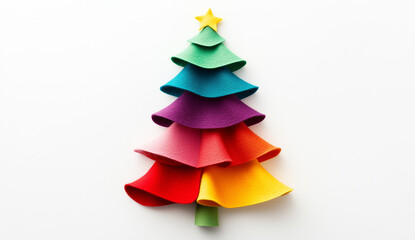 A minimalistic Christmas tree made of felt on a white background