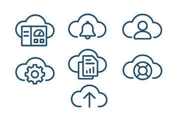 Fototapeta premium Cloud-based icons representing various digital tools and functionalities in a modern online platform