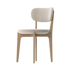 Modern Dining Chair, Rounded Back, Light Beige Velvet, Light Wood Frame, Angled View 3D Render