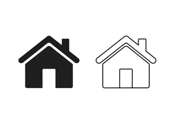Vector illustration of two house icons, one solid black and one outline, isolated on white background