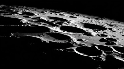 Moon crater landscape with high-definition texture details isolated on black cosmic background.