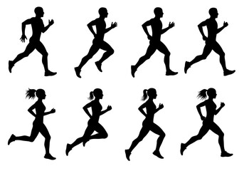 Diverse Silhouettes of Male and Female Runners in Motion Capturing Athleticism and Healthy Lifestyles