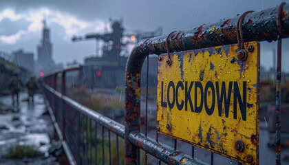 Fototapeta premium Lockdown Quarantine Checkpoint in Stormy Weather
