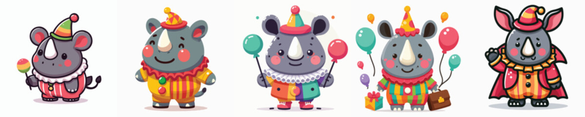 Fototapeta premium cute rhino vector in clown costume