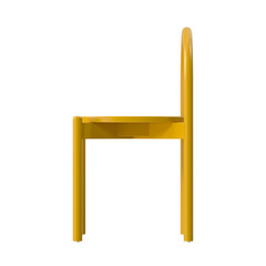 Minimalist Wooden Dining Chair, Curved Backrest, Yellow Painted Wood, Side View 3D Render