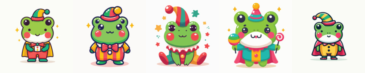 cute frog vector in clown costume
