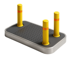 Pedestrian crossing island with yellow bollards and tactile paving