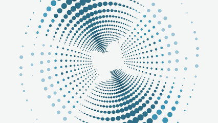 Halftone pattern with concentric circles radiating from the center in shades of blue and white color scheme