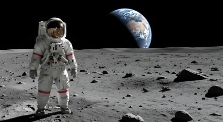 Astronomer on moon, astronaut, space exploration, lunar surface, telescope, stars, cosmos, universe, science, discovery, future, adventure, isolated photo, 3D render