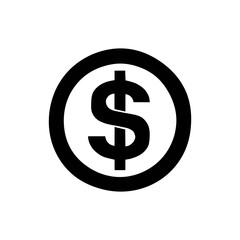 Obraz premium Dollar sign minimalist icon style, centered, high contrast, no shadow, white background, vector-like look