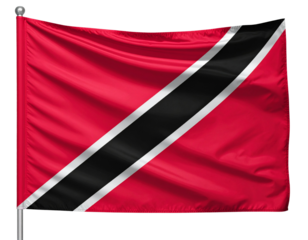 trinidad and Tobago Flag Waving in Wind, Front View with Realistic Fabric Texture