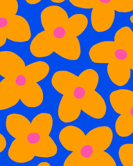 seamless orange flowers with blue background