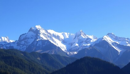Fototapeta premium Tranquil Nature Background Featuring Lush Green Forests and Towering Mountains