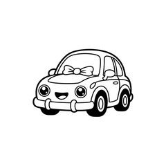 Fototapeta premium Cute Cartoon Car with Bow - Simple Line Art Illustration