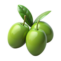 Fresh green olives with leaves isolated on transparent background