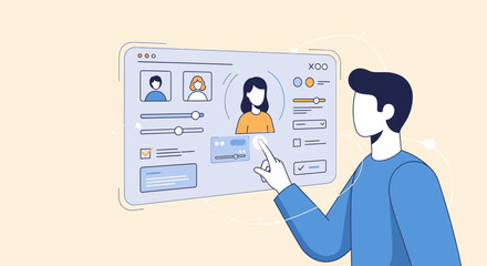 Man Adjusting Personal Profile Settings On Digital Interface Illustration