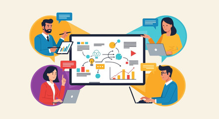 Virtual Team Collaboration On Digital Whiteboard With Project Idea Discussions