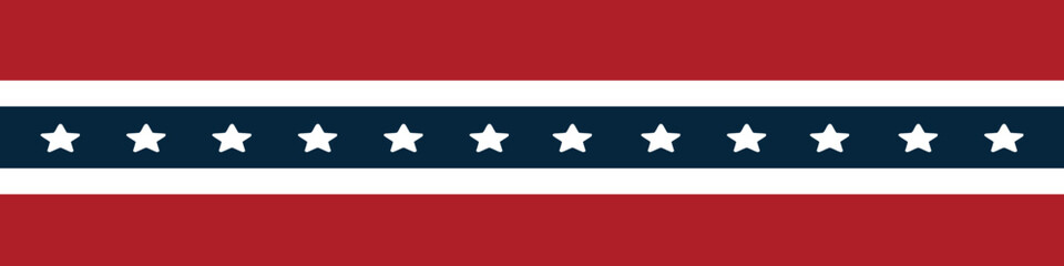 Patriotic red white and blue horizontal banner with white stars on navy stripe, perfect for USA events, holidays, and decorations.

