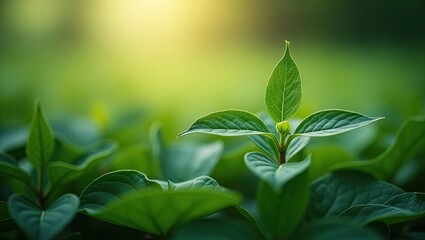 Obraz premium Freshly sprung leaves in soft sunlight.