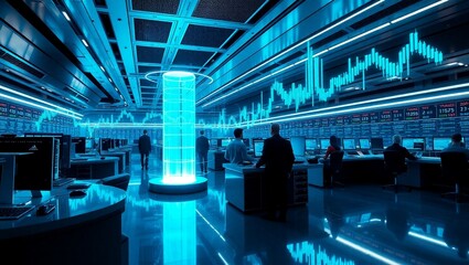 detailed financial report, financial document, graph paper, stock market data, digital cityscape, skyscrapers, futuristic landscape, night sky, glowing neon, digital art, cinematic, concept art, 8k, h