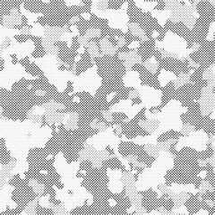 Abstract halftone seamless camouflage pattern. Repeating digital dotted hexagonal camo military texture background. Abstract modern fabric textile ornament. Vector illustration.