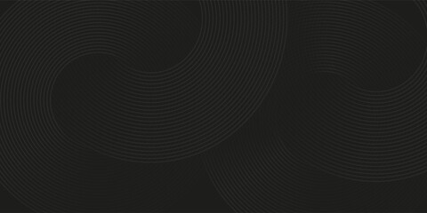 Black abstract background with circle lines. Modern black gray gradient rings.
