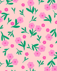 pink flowers pattern, hand drawing floral illustration