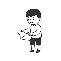 Cartoon Boy Reading a Letter.