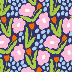 seamless floral pattern design, hand drawing flowers illustration