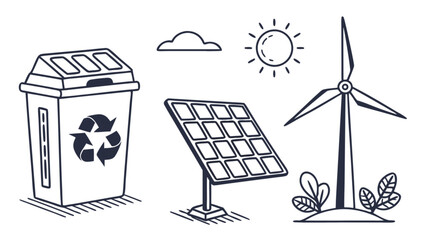 Eco friendly renewable energy concept illustration featuring recycling solar wind and sun clean energy is future