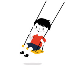 Obraz premium Happy Boy Swinging on a Yellow Swing Set.