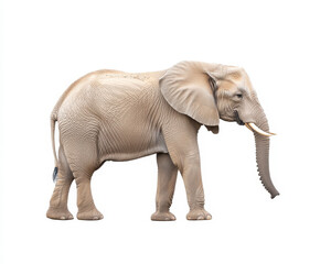 Obraz premium Majestic African elephant stands gracefully, showcasing its impressive size and unique features against clean white background. This magnificent creature embodies strength and elegance