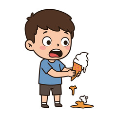 Shocked Boy Drops Melting Ice Cream Cone.