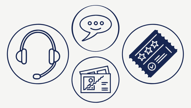 Customer service support ticket event planning travel agency communication vector icons set for business needs - Powered by Adobe