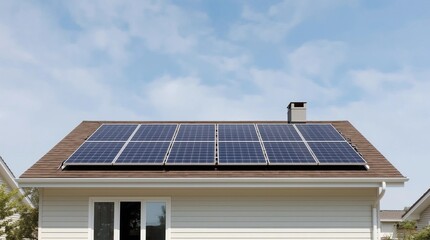 Naklejka premium House with installed solar panels on roof. Alternative energy source