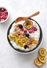 Vegan Chia Pudding Healthy on a plate with white background 