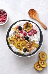 Vegan Chia Pudding Healthy on a plate with white background 