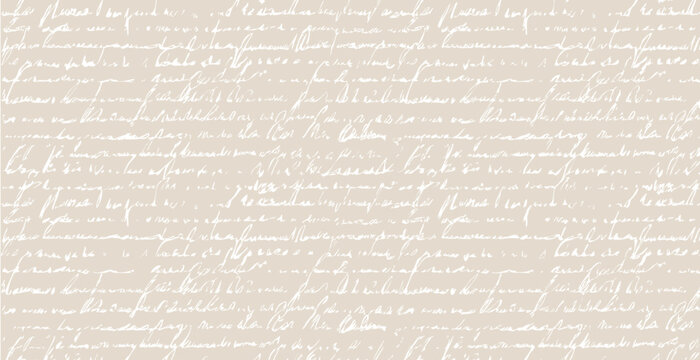 Seamless beige pattern of abstract illegible handwritten text. Vintage grunge bad calligraphy script, old book document. Vector illustration of monochrome unreadable handwriting cursive poetry 