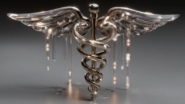 Digital Health: Caduceus Symbol with Data Stream