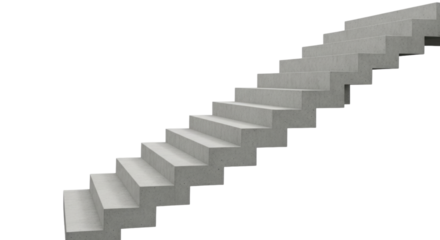 Modern concrete staircase design on a transparent background, cutout PNG