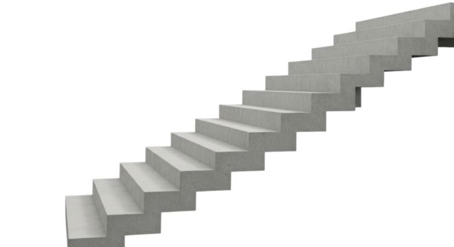 Modern concrete staircase design on a transparent background, cutout PNG